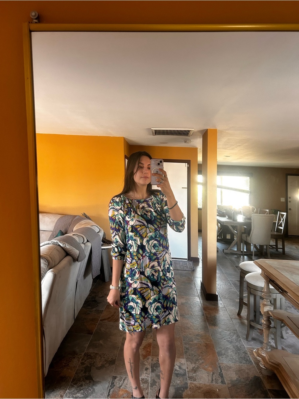 Antonio Melani Abstract Floral Knee Length Dress Size 4 3/4 Sleeve Work Casual